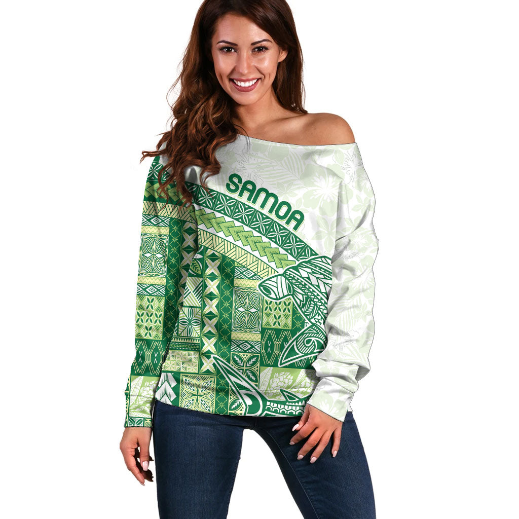 Samoa Mamanu Siapo Forest Green Off Shoulder Sweater Tatau Malie LT7 Women Forest Green - Polynesian Pride