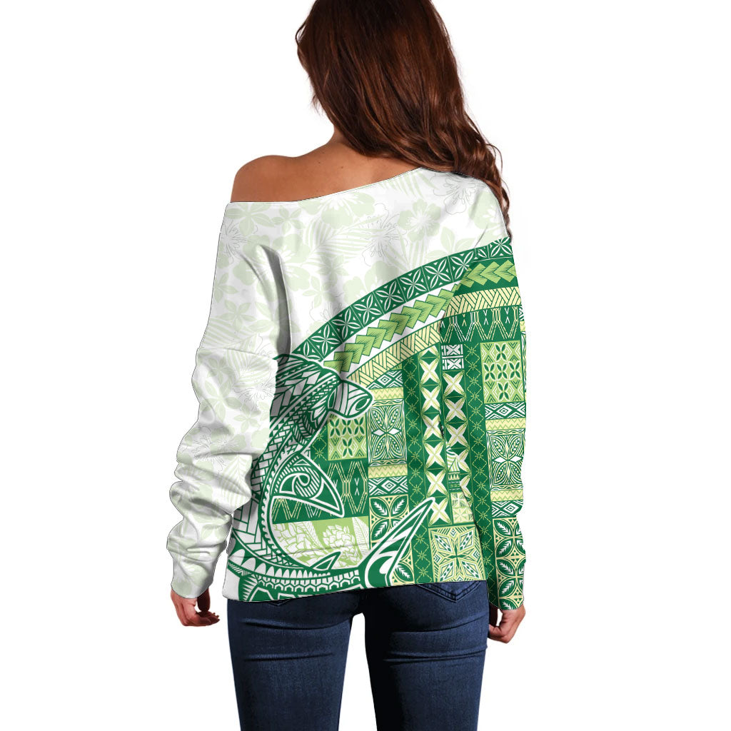 Samoa Mamanu Siapo Forest Green Off Shoulder Sweater Tatau Malie LT7 - Polynesian Pride
