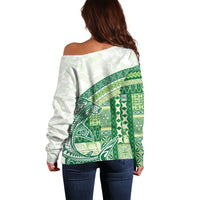 Samoa Mamanu Siapo Forest Green Off Shoulder Sweater Tatau Malie LT7 - Polynesian Pride