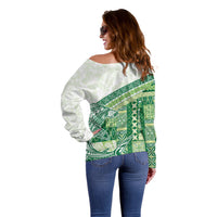 Samoa Mamanu Siapo Forest Green Off Shoulder Sweater Tatau Malie LT7 - Polynesian Pride