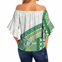 Samoa Mamanu Siapo Forest Green Off Shoulder Wrap Waist Top Tatau Malie LT7 - Polynesian Pride
