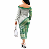 Samoa Mamanu Siapo Forest Green Off The Shoulder Long Sleeve Dress Tatau Malie LT7 - Polynesian Pride