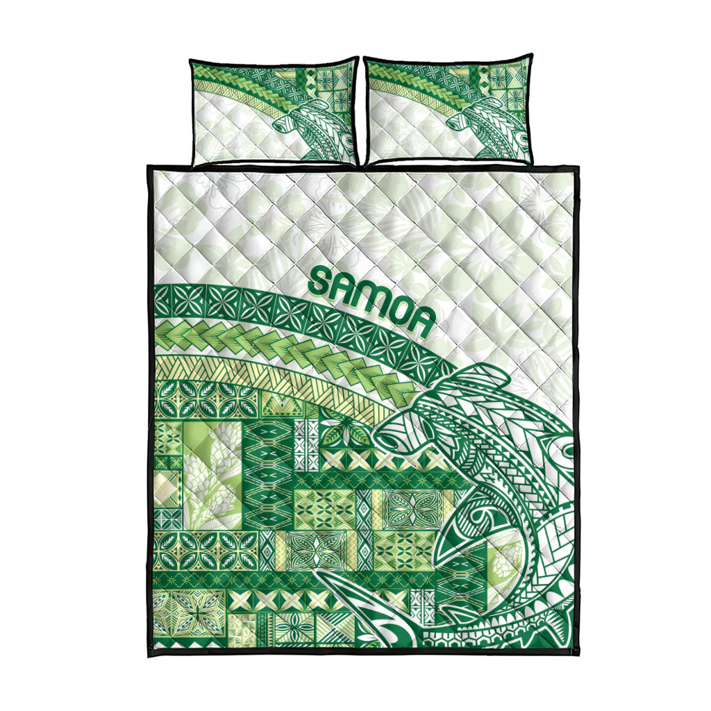 Samoa Mamanu Siapo Forest Green Quilt Bed Set Tatau Malie LT7 - Polynesian Pride