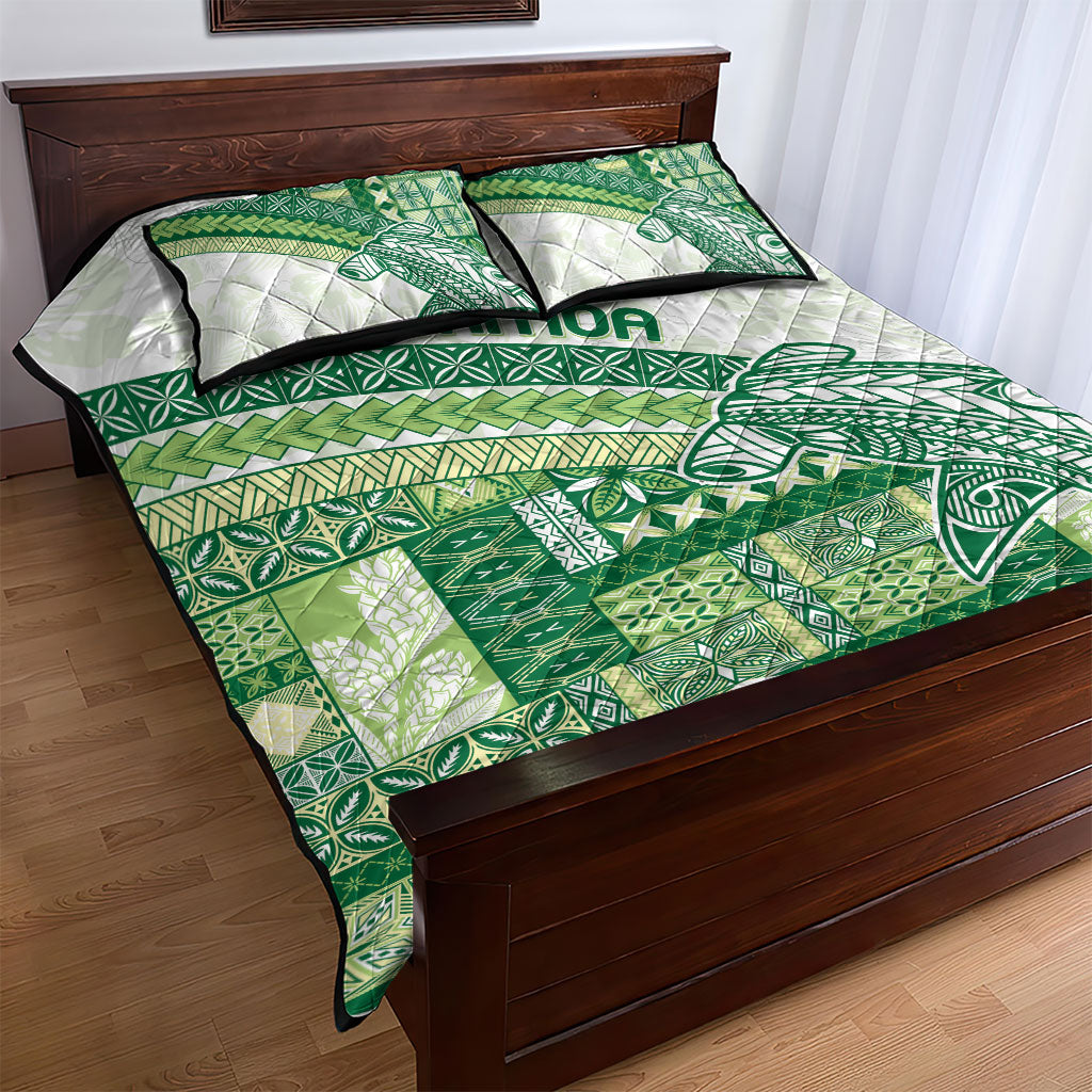 Samoa Mamanu Siapo Forest Green Quilt Bed Set Tatau Malie LT7 - Polynesian Pride