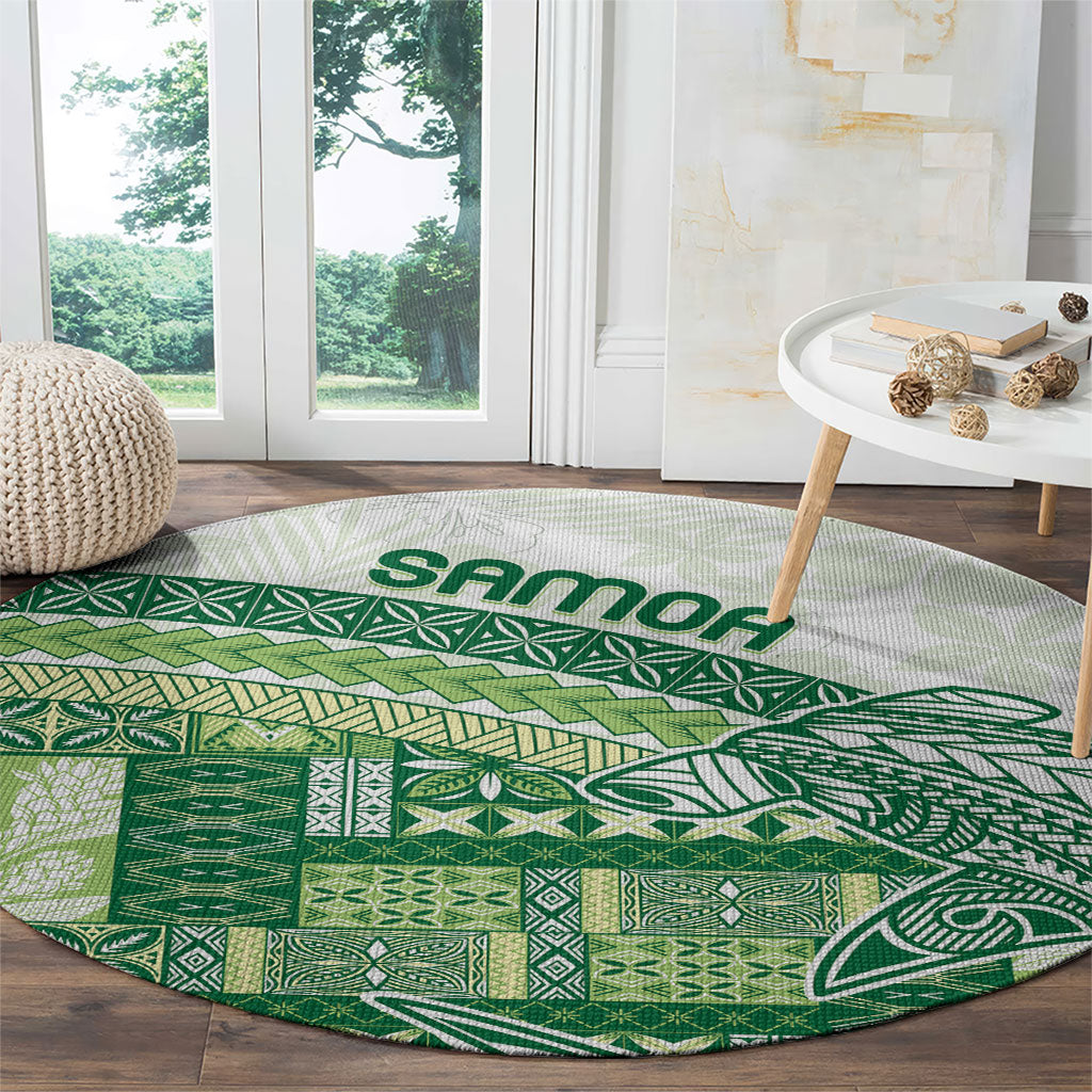 Samoa Mamanu Siapo Forest Green Round Carpet Tatau Malie LT7 - Polynesian Pride