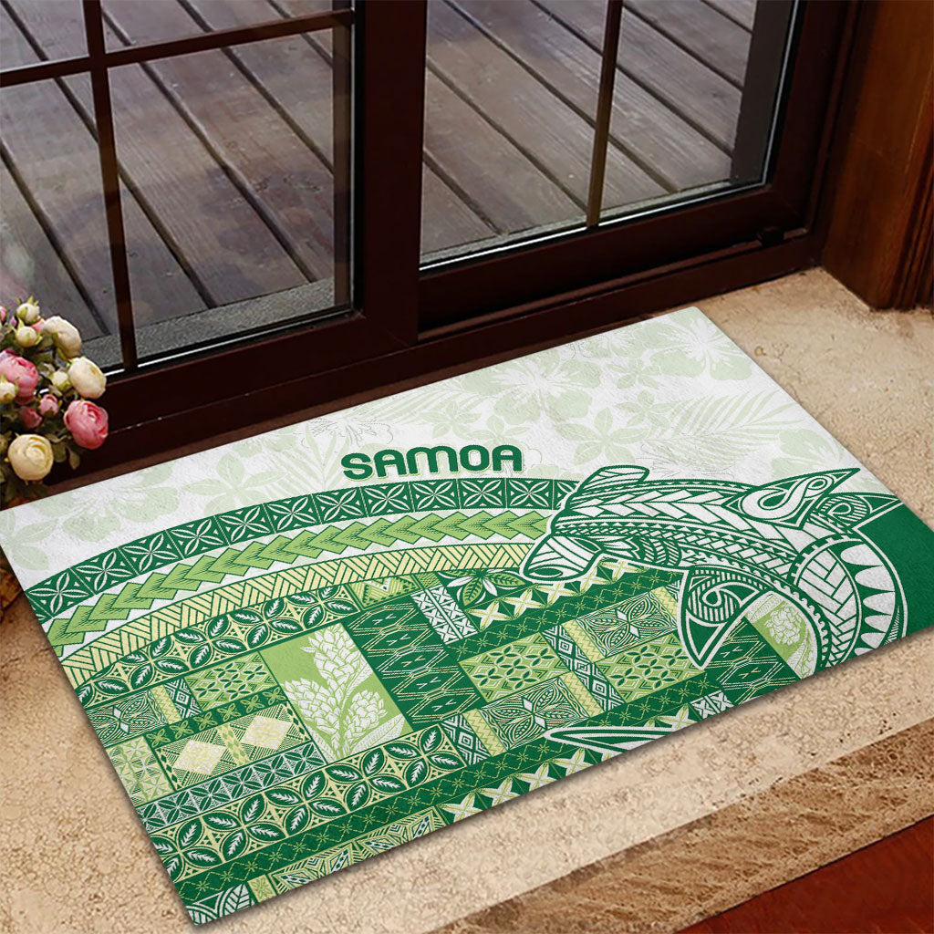 Samoa Mamanu Siapo Forest Green Rubber Doormat Tatau Malie LT7 - Polynesian Pride