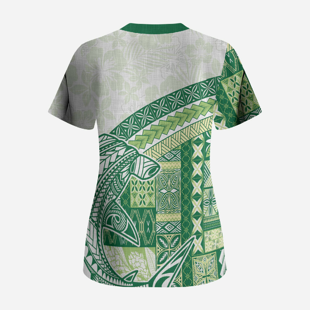Samoa Mamanu Siapo Forest Green Scrub Top Tatau Malie LT7 - Polynesian Pride