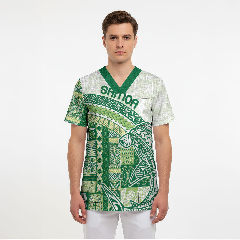 Samoa Mamanu Siapo Forest Green Scrub Top Tatau Malie LT7 - Polynesian Pride