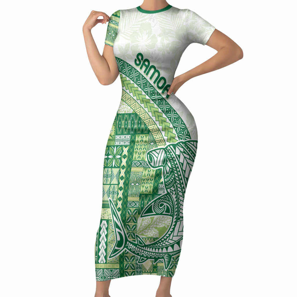 Samoa Mamanu Siapo Forest Green Short Sleeve Bodycon Dress Tatau Malie LT7 Long Dress Forest Green - Polynesian Pride