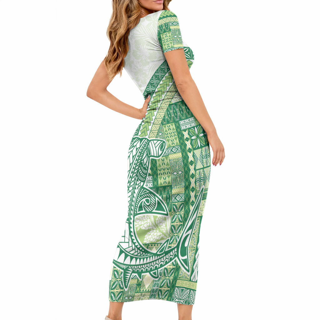 Samoa Mamanu Siapo Forest Green Short Sleeve Bodycon Dress Tatau Malie LT7 - Polynesian Pride