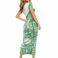 Samoa Mamanu Siapo Forest Green Short Sleeve Bodycon Dress Tatau Malie LT7 - Polynesian Pride