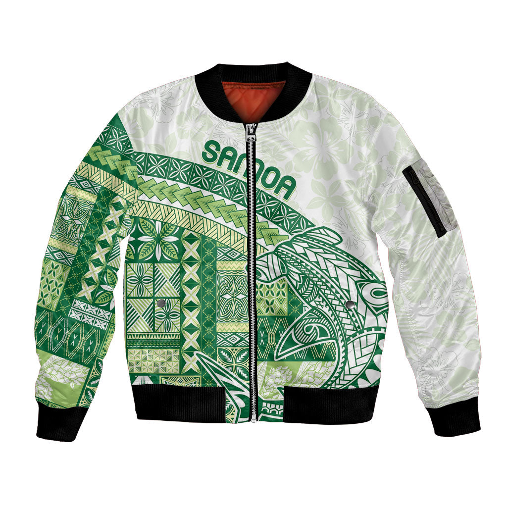 Samoa Mamanu Siapo Forest Green Sleeve Zip Bomber Jacket Tatau Malie LT7 Unisex Forest Green - Polynesian Pride