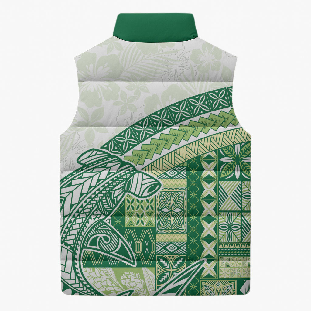 Samoa Mamanu Siapo Forest Green Sleeveless Puffer Jacket Tatau Malie LT7 - Polynesian Pride