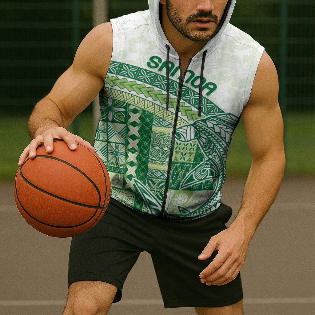 Samoa Mamanu Siapo Forest Green Sleeveless Zip Hoodie Tatau Malie LT7 - Polynesian Pride