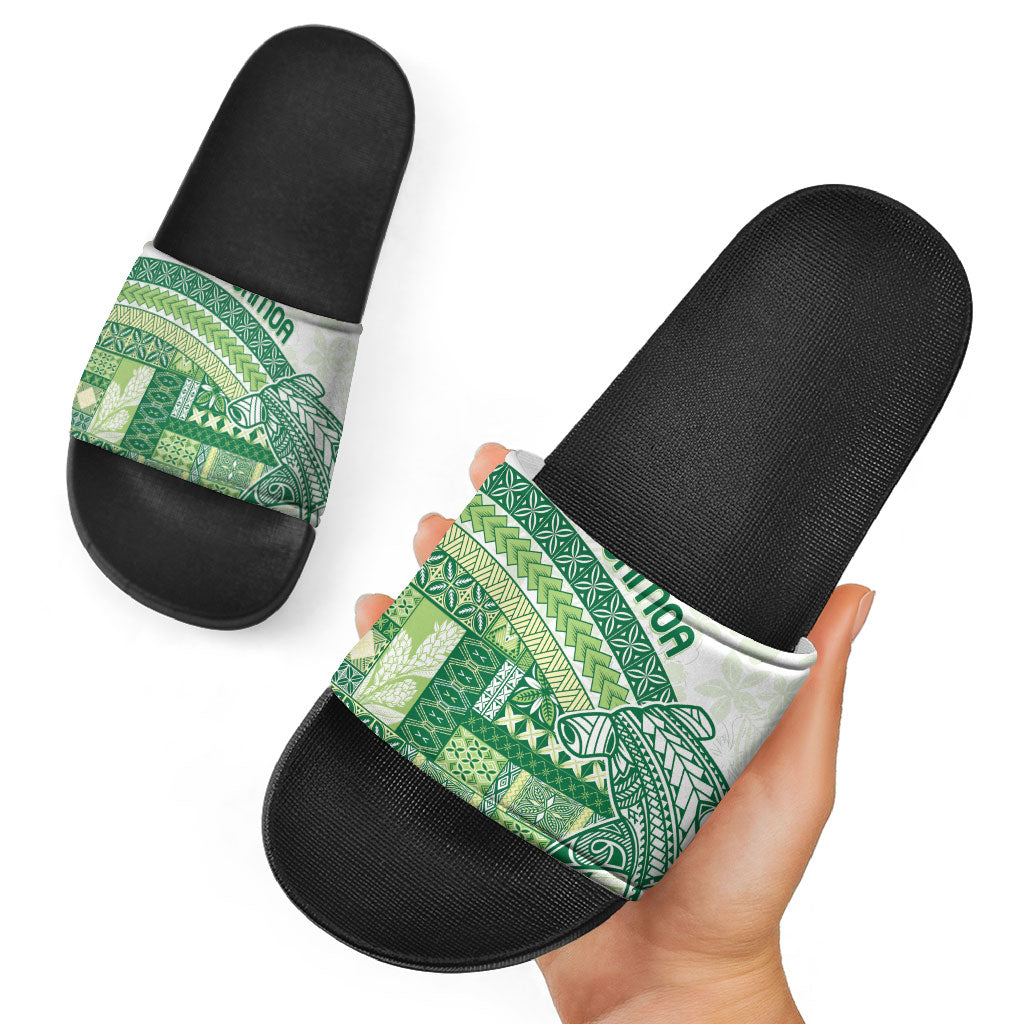 Samoa Mamanu Siapo Forest Green Slide Sandals Tatau Malie LT7 - Polynesian Pride