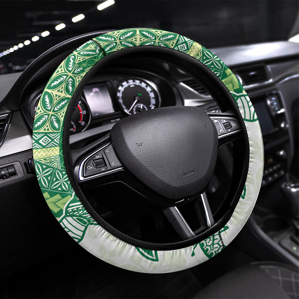 Samoa Mamanu Siapo Forest Green Steering Wheel Cover Tatau Malie LT7 Universal Fit Forest Green - Polynesian Pride