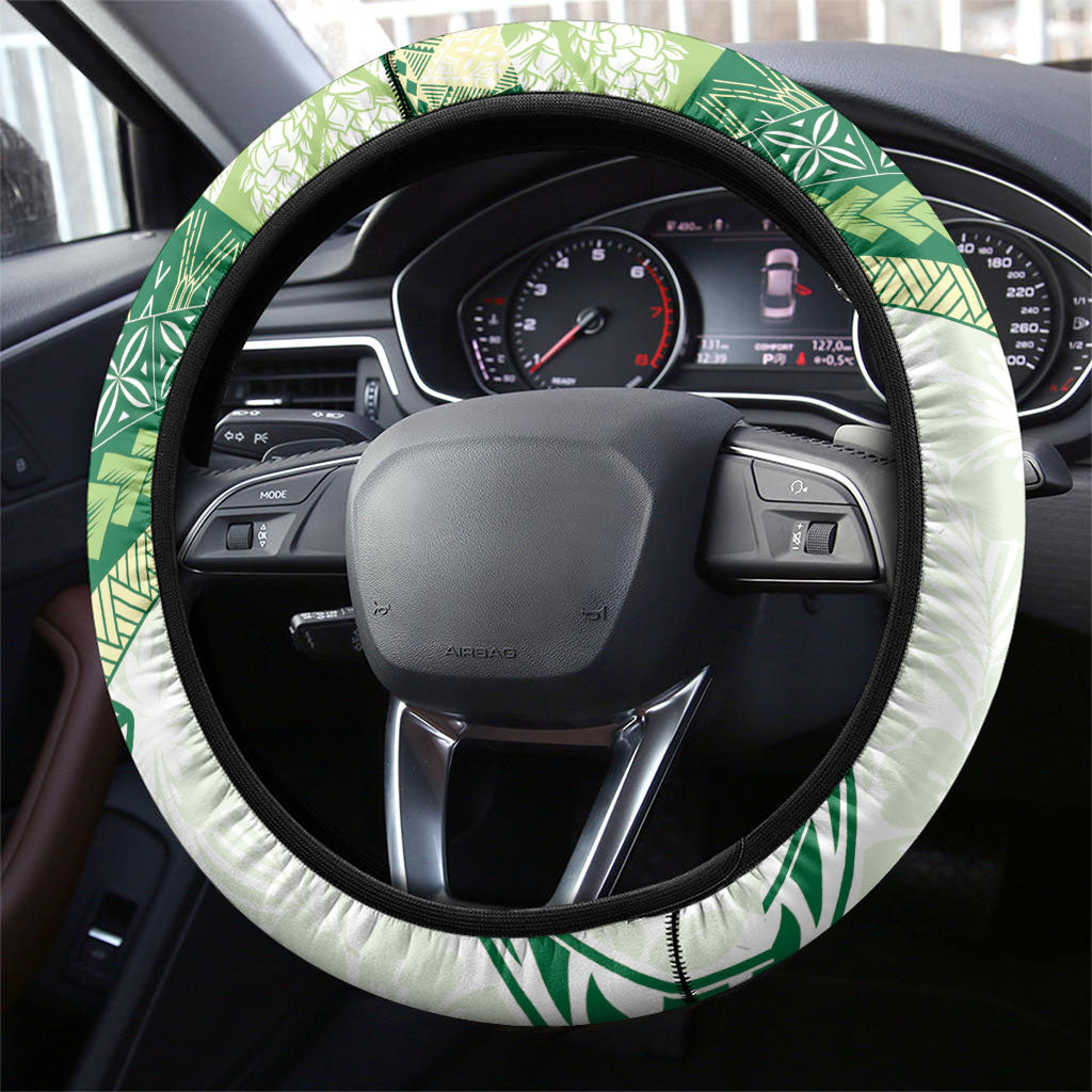 Samoa Mamanu Siapo Forest Green Steering Wheel Cover Tatau Malie LT7 - Polynesian Pride