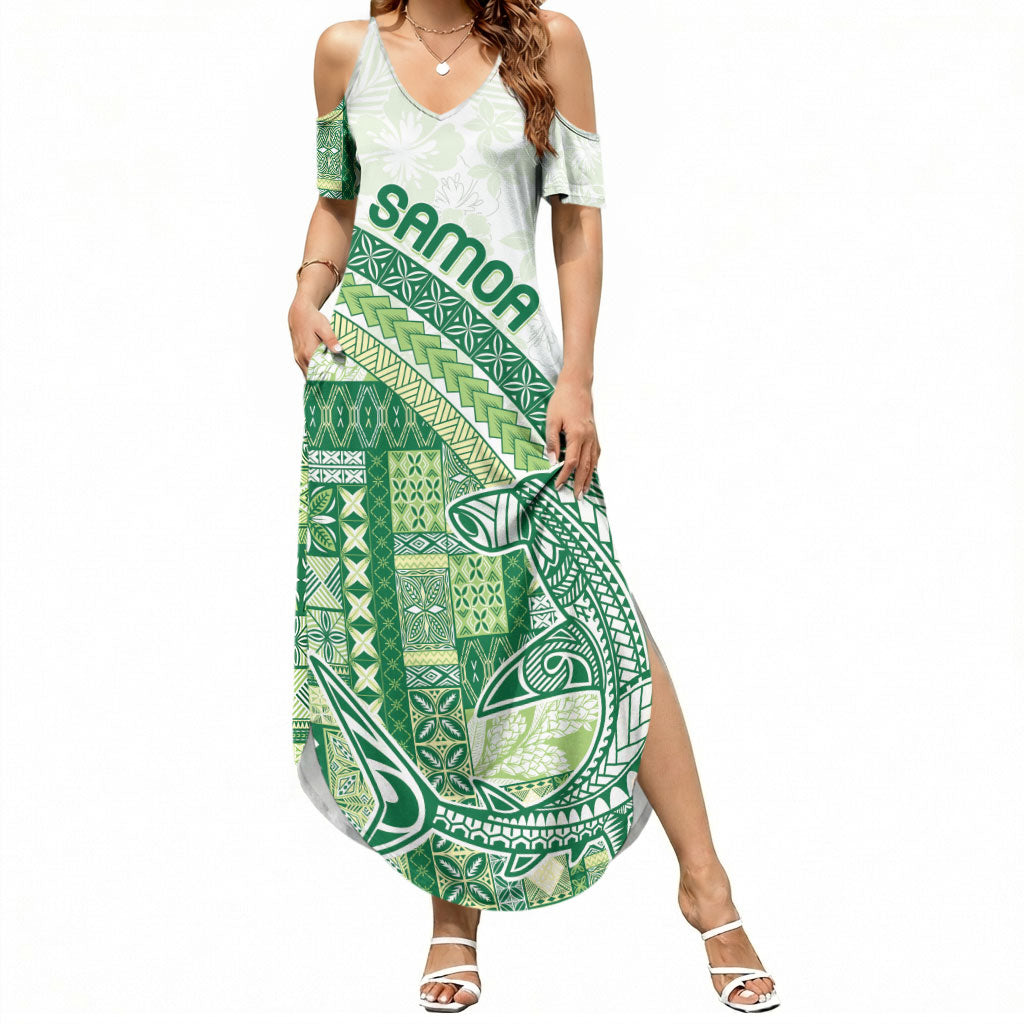 Samoa Mamanu Siapo Forest Green Summer Maxi Dress Tatau Malie LT7 Women Forest Green - Polynesian Pride