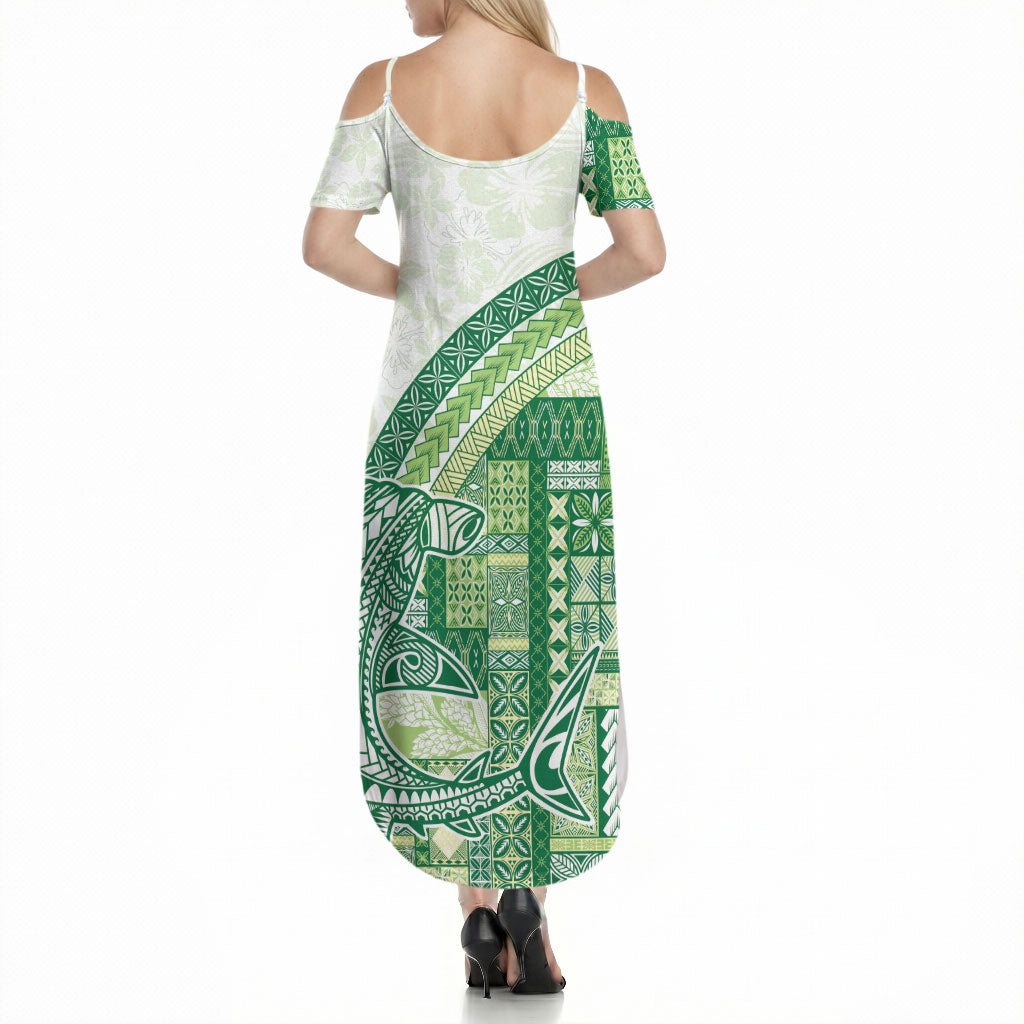 Samoa Mamanu Siapo Forest Green Summer Maxi Dress Tatau Malie LT7 - Polynesian Pride