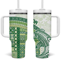 Samoa Mamanu Siapo Forest Green Tumbler With Handle Tatau Malie LT7 One Size: 40 oz Forest Green - Polynesian Pride