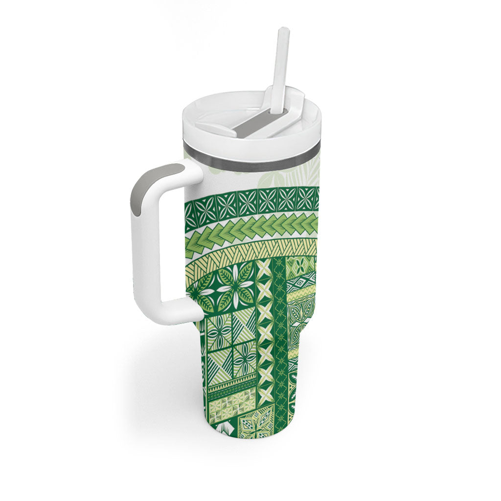 Samoa Mamanu Siapo Forest Green Tumbler With Handle Tatau Malie LT7 - Polynesian Pride