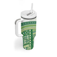 Samoa Mamanu Siapo Forest Green Tumbler With Handle Tatau Malie LT7 - Polynesian Pride