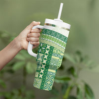 Samoa Mamanu Siapo Forest Green Tumbler With Handle Tatau Malie LT7 - Polynesian Pride