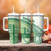 Samoa Mamanu Siapo Forest Green Tumbler With Handle Tatau Malie LT7 - Polynesian Pride