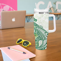 Samoa Mamanu Siapo Forest Green Tumbler With Handle Tatau Malie LT7 - Polynesian Pride