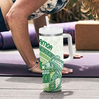Samoa Mamanu Siapo Forest Green Tumbler With Handle Tatau Malie LT7 - Polynesian Pride