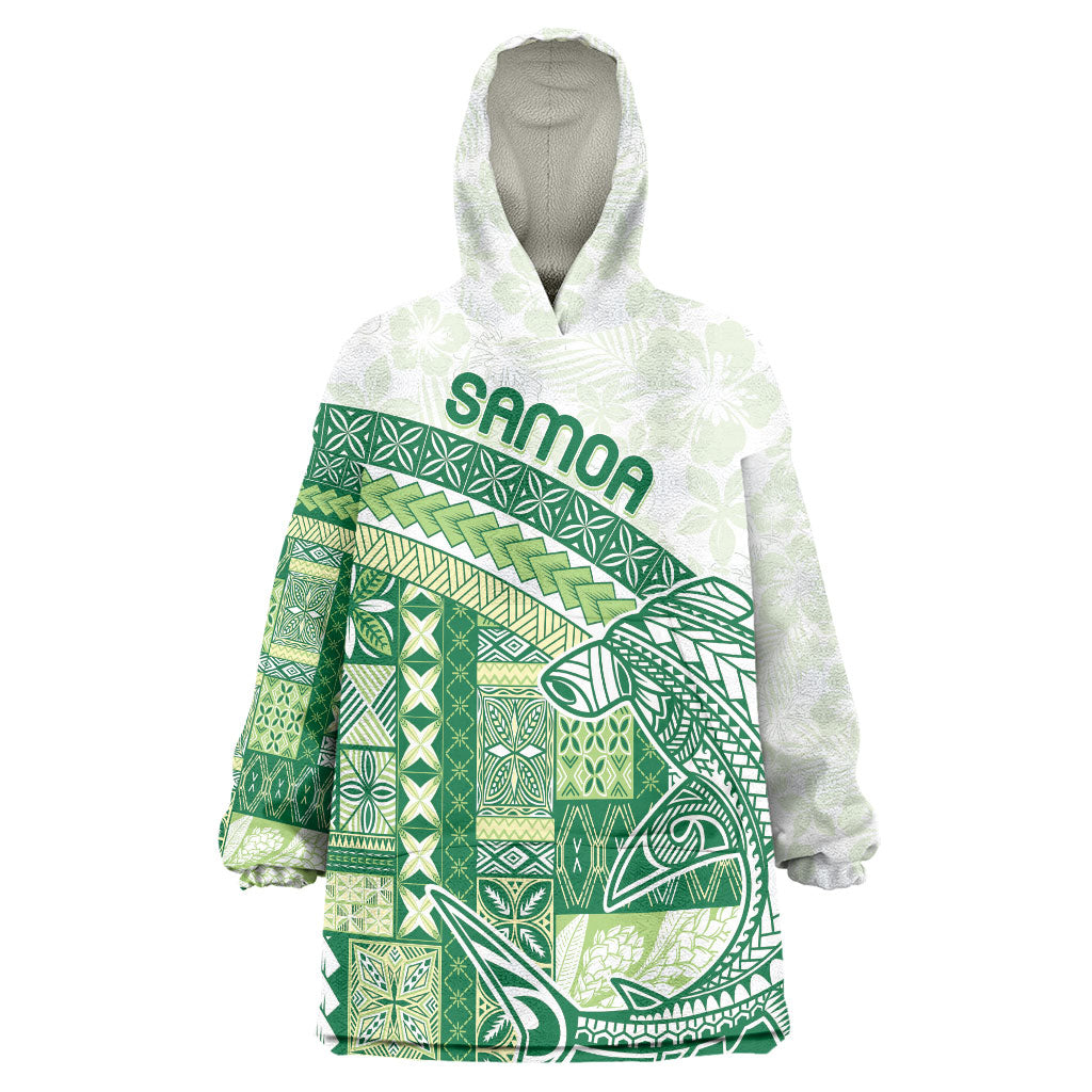 Samoa Mamanu Siapo Forest Green Wearable Blanket Hoodie Tatau Malie LT7 One Size Forest Green - Polynesian Pride