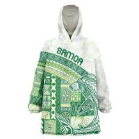 Samoa Mamanu Siapo Forest Green Wearable Blanket Hoodie Tatau Malie LT7 One Size Forest Green - Polynesian Pride