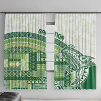 Samoa Mamanu Siapo Forest Green Window Curtain Tatau Malie LT7 With Hooks Forest Green - Polynesian Pride