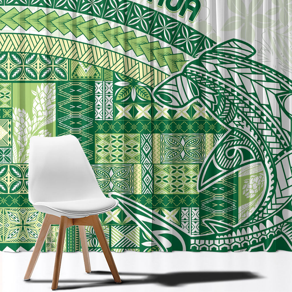Samoa Mamanu Siapo Forest Green Window Curtain Tatau Malie LT7 - Polynesian Pride