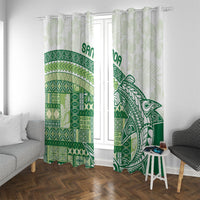 Samoa Mamanu Siapo Forest Green Window Curtain Tatau Malie LT7 With Grommets Forest Green - Polynesian Pride