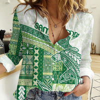 Samoa Mamanu Siapo Forest Green Women Casual Shirt Tatau Malie LT7 Female Forest Green - Polynesian Pride