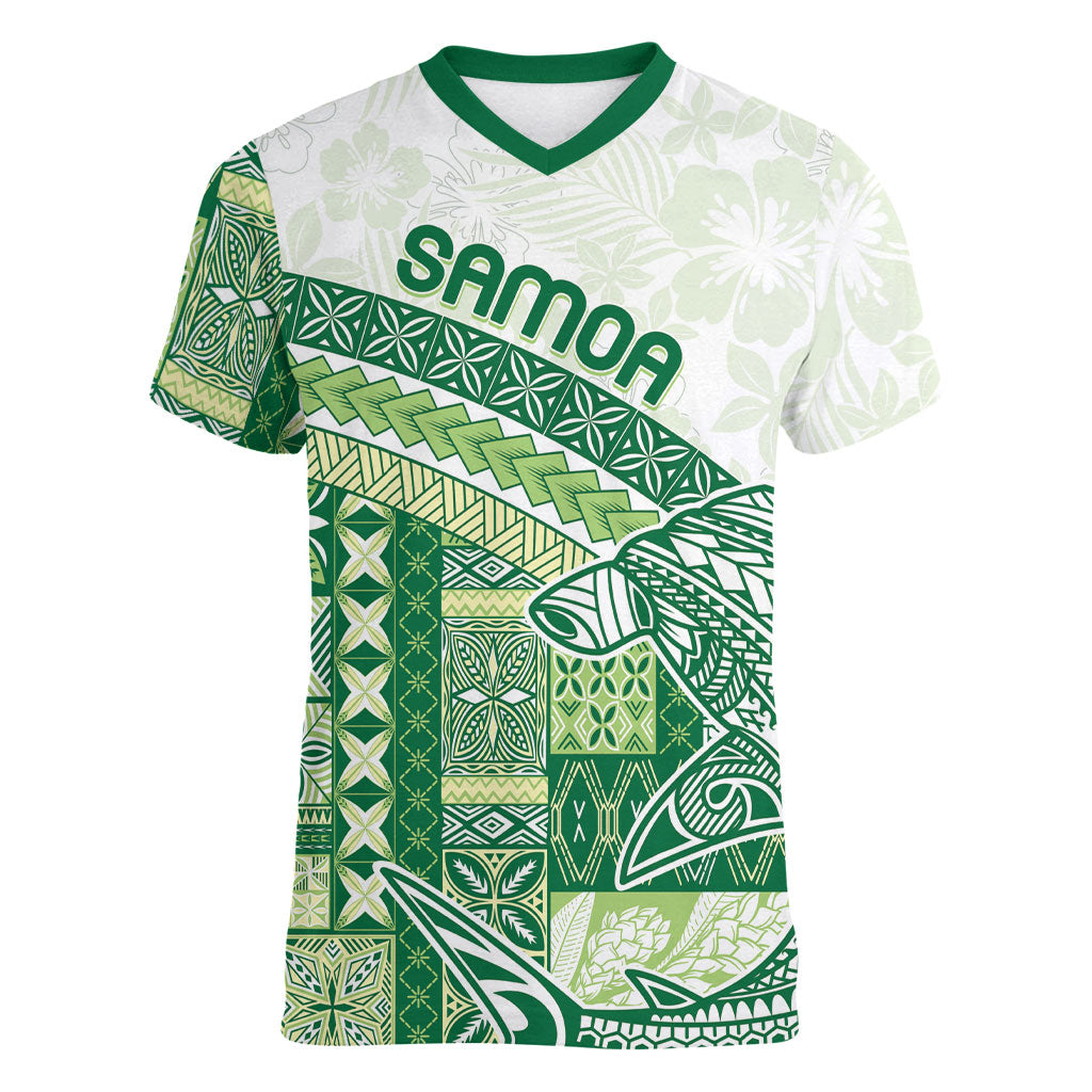 Samoa Mamanu Siapo Forest Green Women V-Neck T-Shirt Tatau Malie LT7 Female Forest Green - Polynesian Pride