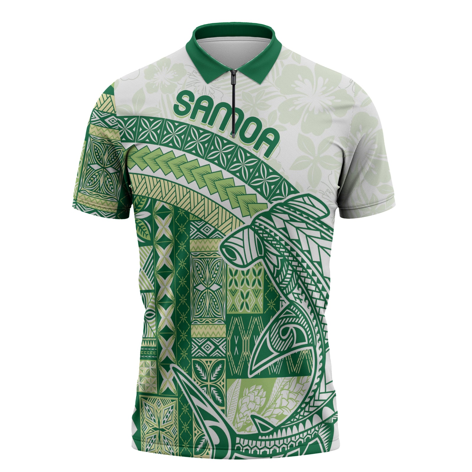 Samoa Mamanu Siapo Forest Green Zipper Polo Shirt Tatau Malie LT7 Forest Green - Polynesian Pride