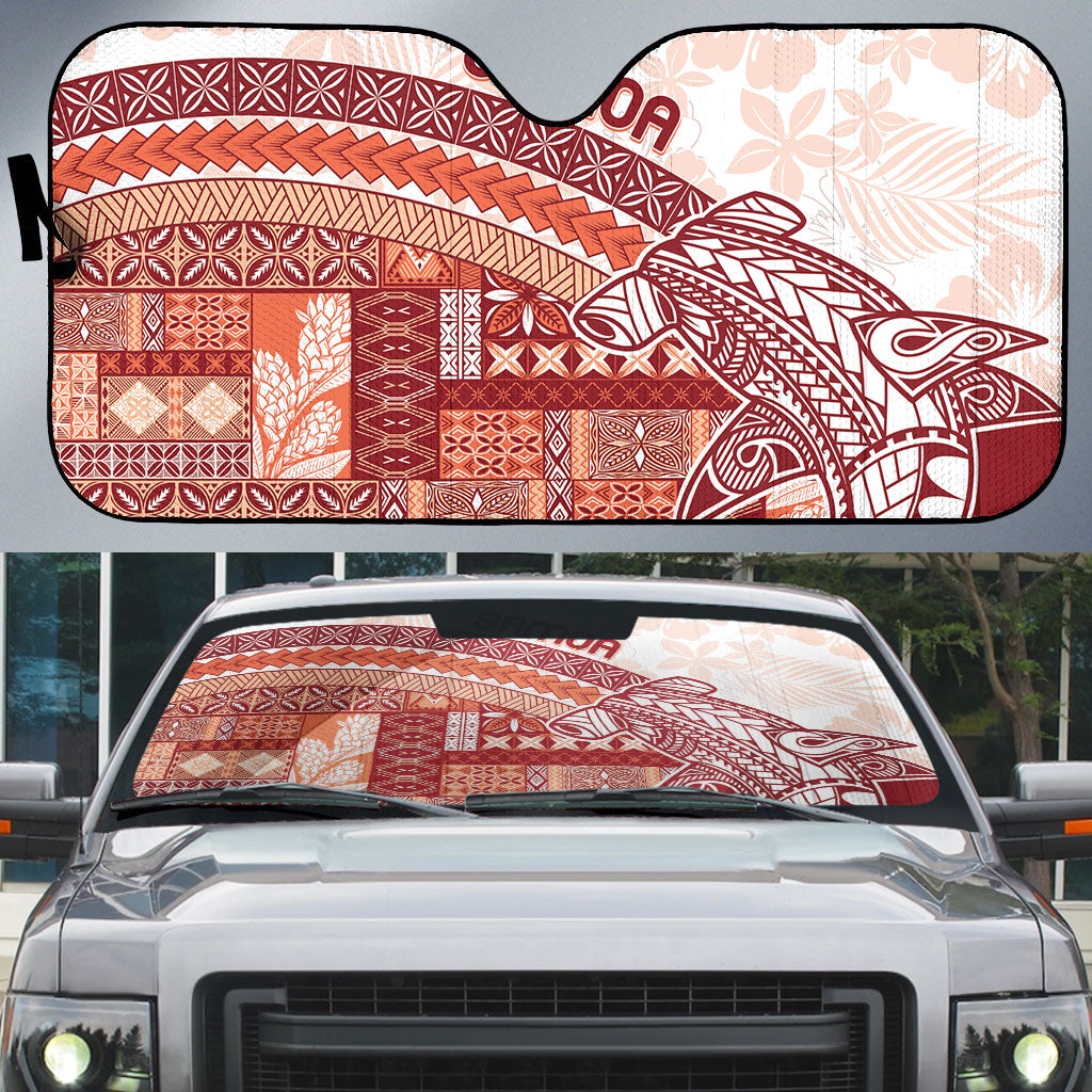 Samoa Mamanu Siapo Crimson Auto Sun Shade Tatau Malie LT7 Red - Polynesian Pride