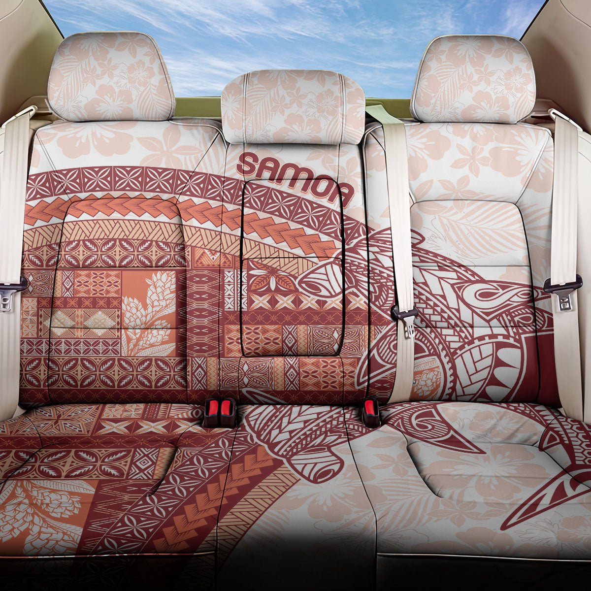 Samoa Mamanu Siapo Crimson Back Car Seat Cover Tatau Malie LT7 One Size Red - Polynesian Pride