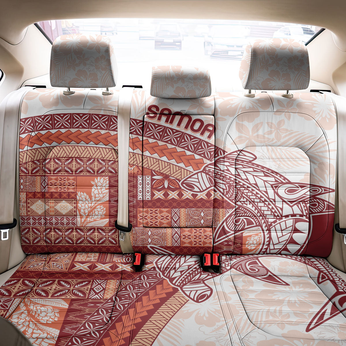 Samoa Mamanu Siapo Crimson Back Car Seat Cover Tatau Malie LT7 - Polynesian Pride