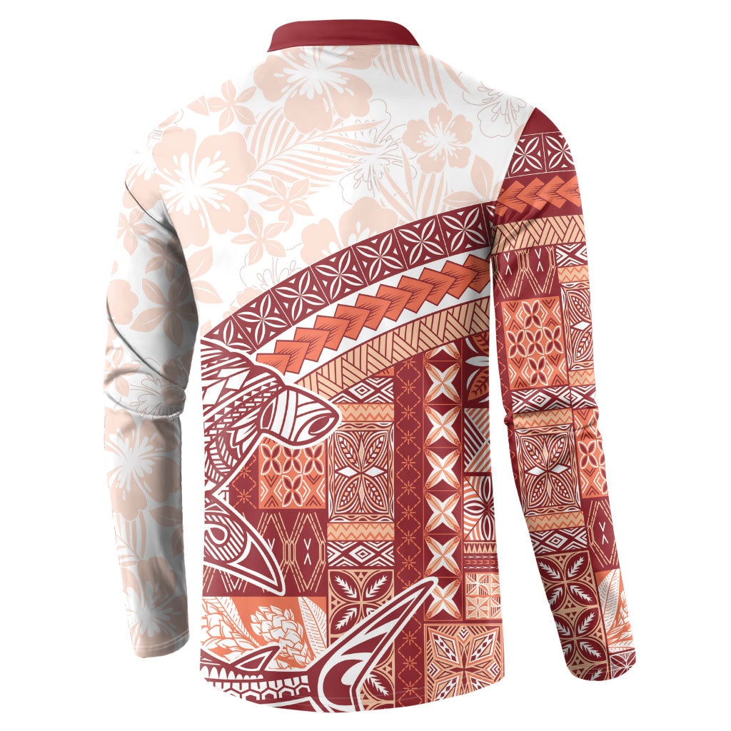 Samoa Mamanu Siapo Crimson Button Sweatshirt Tatau Malie LT7 - Polynesian Pride