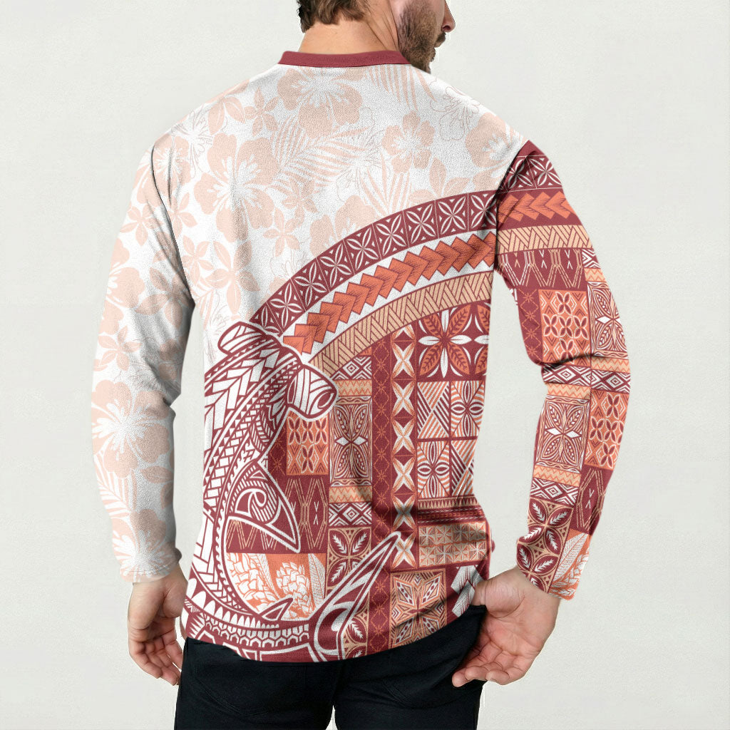 Samoa Mamanu Siapo Crimson Button Sweatshirt Tatau Malie LT7 - Polynesian Pride