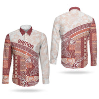 Samoa Mamanu Siapo Crimson Couples Matching Off Shoulder Maxi Dress and Long Sleeve Button Shirt Tatau Malie LT7 - Polynesian Pride