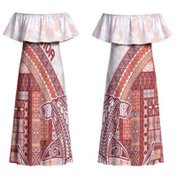 Samoa Mamanu Siapo Crimson Couples Matching Off Shoulder Maxi Dress and Long Sleeve Button Shirt Tatau Malie LT7 - Polynesian Pride