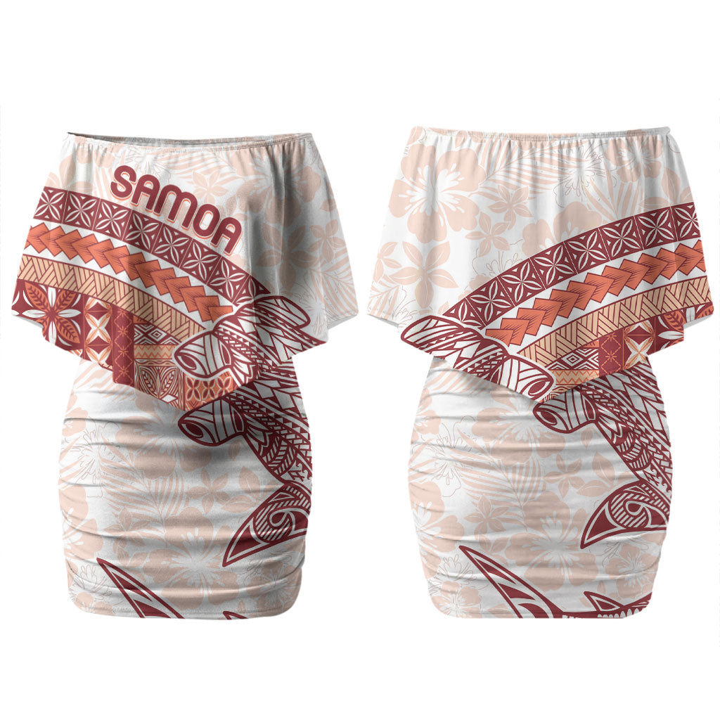 Samoa Mamanu Siapo Crimson Couples Matching Off Shoulder Short Dress and Long Sleeve Button Shirt Tatau Malie LT7 - Polynesian Pride