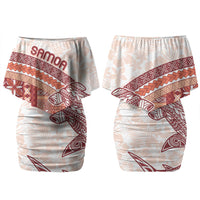 Samoa Mamanu Siapo Crimson Couples Matching Off Shoulder Short Dress and Long Sleeve Button Shirt Tatau Malie LT7 - Polynesian Pride