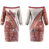 Samoa Mamanu Siapo Crimson Couples Matching Off The Shoulder Long Sleeve Dress and Long Sleeve Button Shirt Tatau Malie LT7 - Polynesian Pride