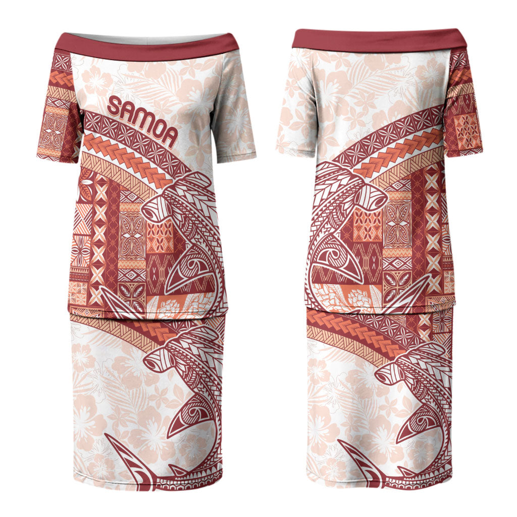 Samoa Mamanu Siapo Crimson Couples Matching Puletasi and Long Sleeve Button Shirt Tatau Malie LT7 - Polynesian Pride