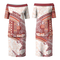 Samoa Mamanu Siapo Crimson Couples Matching Puletasi and Long Sleeve Button Shirt Tatau Malie LT7 - Polynesian Pride